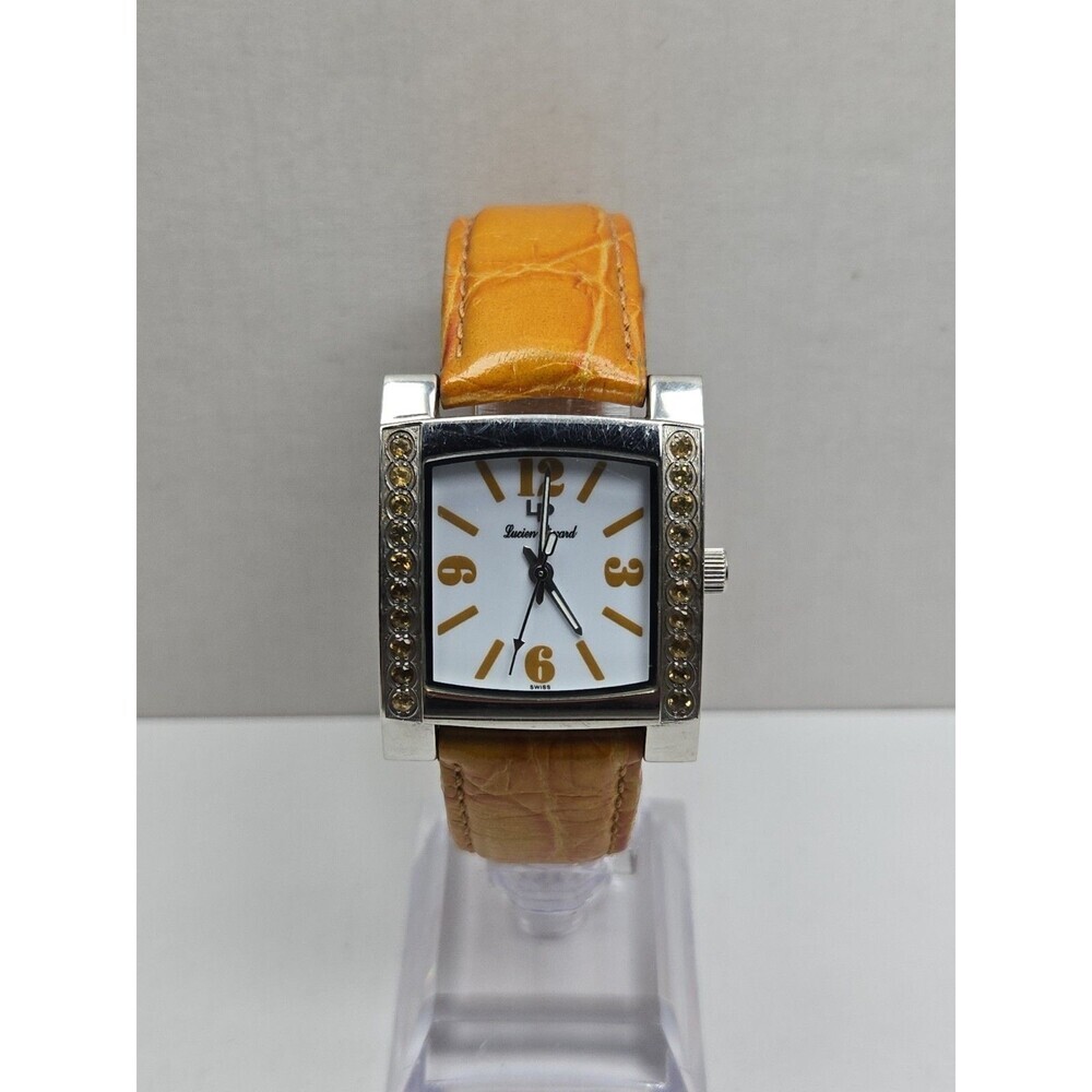 Lucien Piccard Swiss Quartz Tank Orange Crystal Bezel Womens Watch New Battery